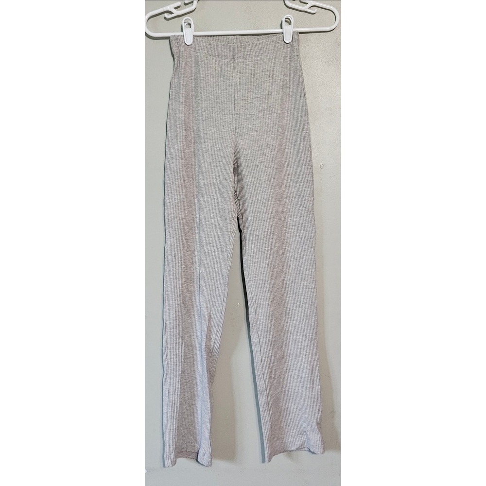 Reformation Jeans XS Gray Ribbed Knit High Waist Straight Leg Pants Tencel Blend